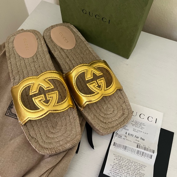 NIB GUCCI Interlocking GG Cut Out Espadrille Sandals 725830 Sz 39.5G US 9.5 $660 - Picture 11 of 12